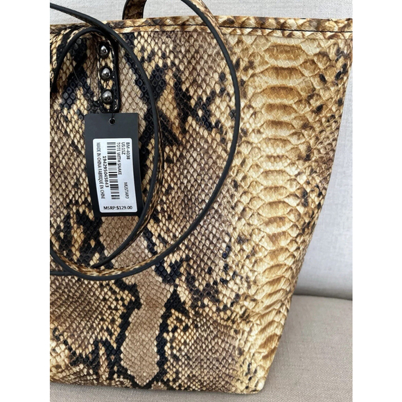 Badgley Mischka Studio Large Tote-Snake Print Mustard W/multi Color Block •NWT - Picture 3 of 7